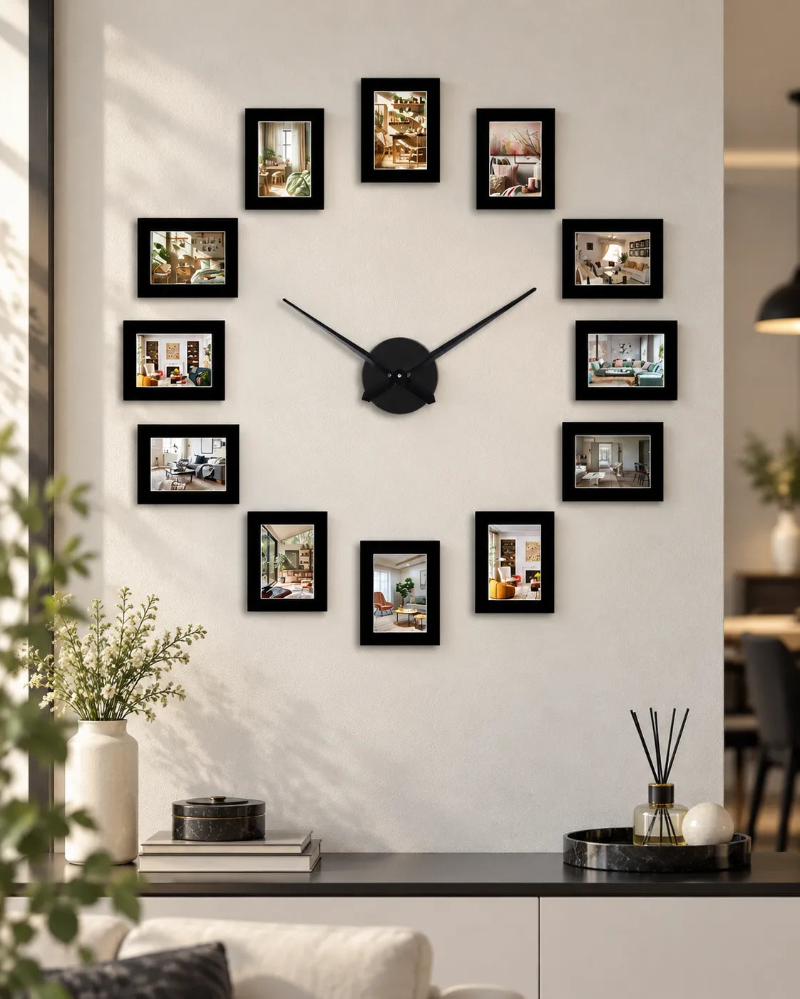 Horloge Murale Cadres Photo DIY Noire 120 cm Silencieuse