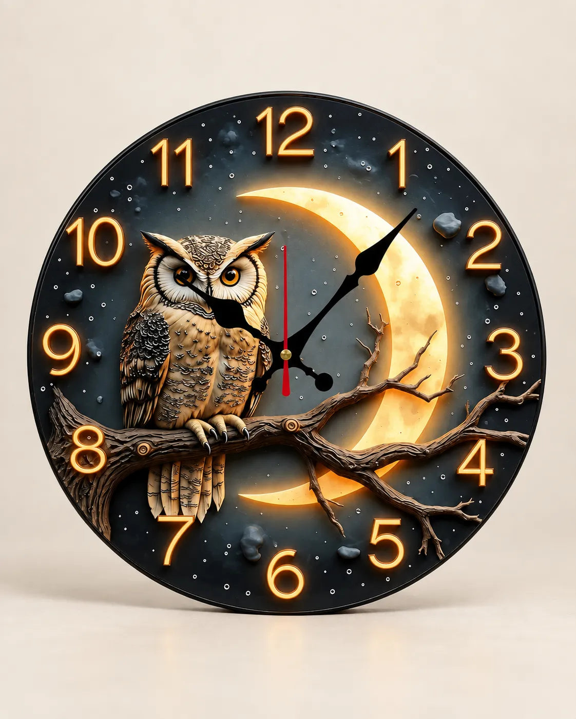 Horloge Murale Bois Motif Clair de Lune Silencieuse