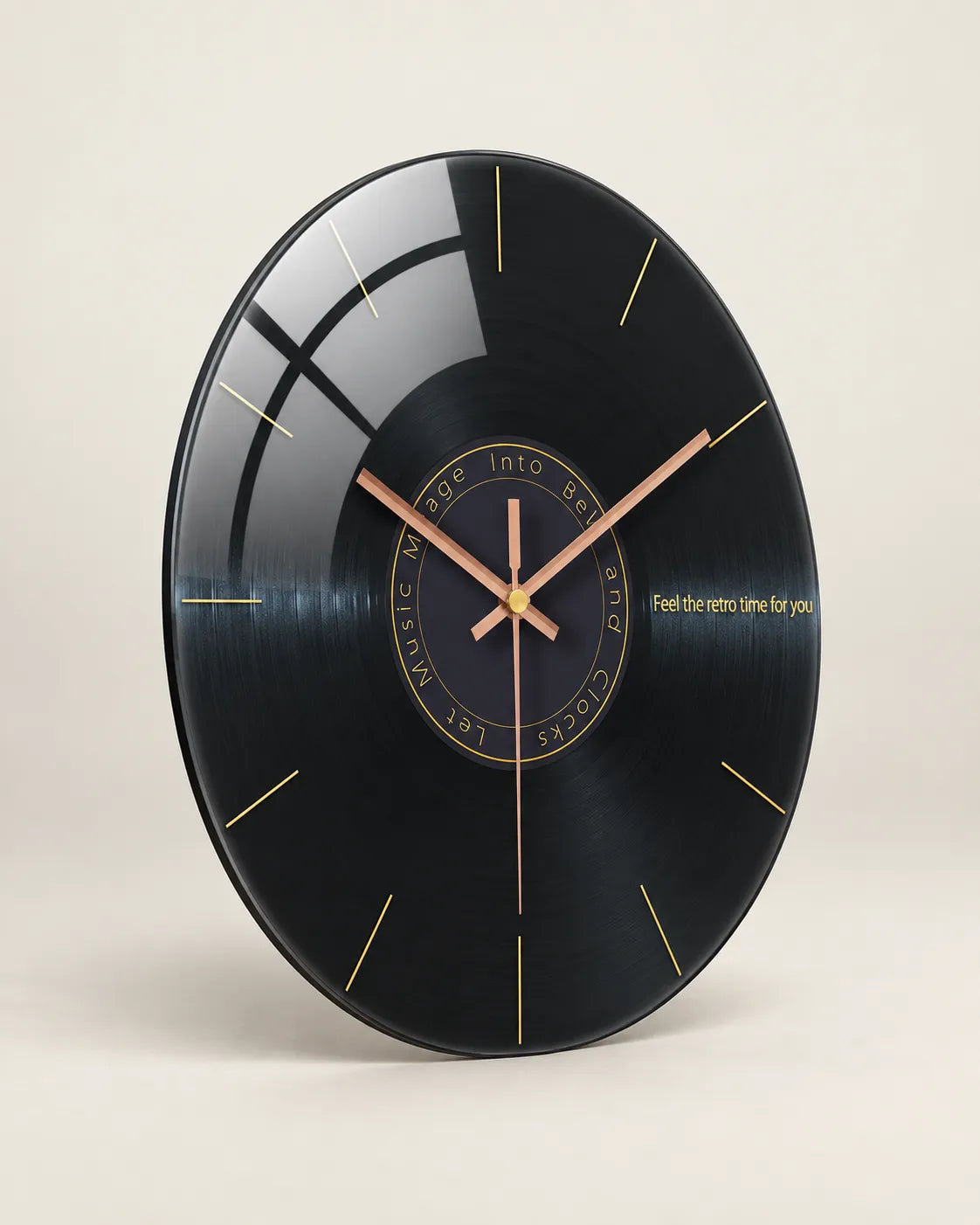 Horloge Murale Musique Verre Trempé Motif Vinyle Silencieuse
