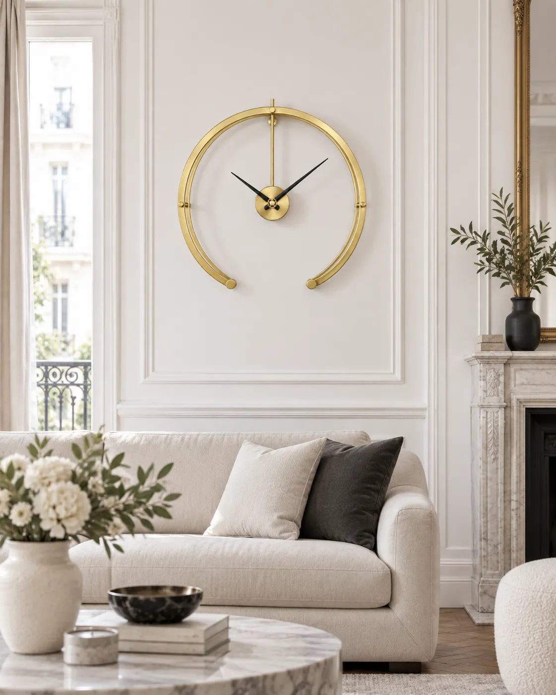 Horloge Murale Métal Demi-Cercle 50 cm Style Scandinave