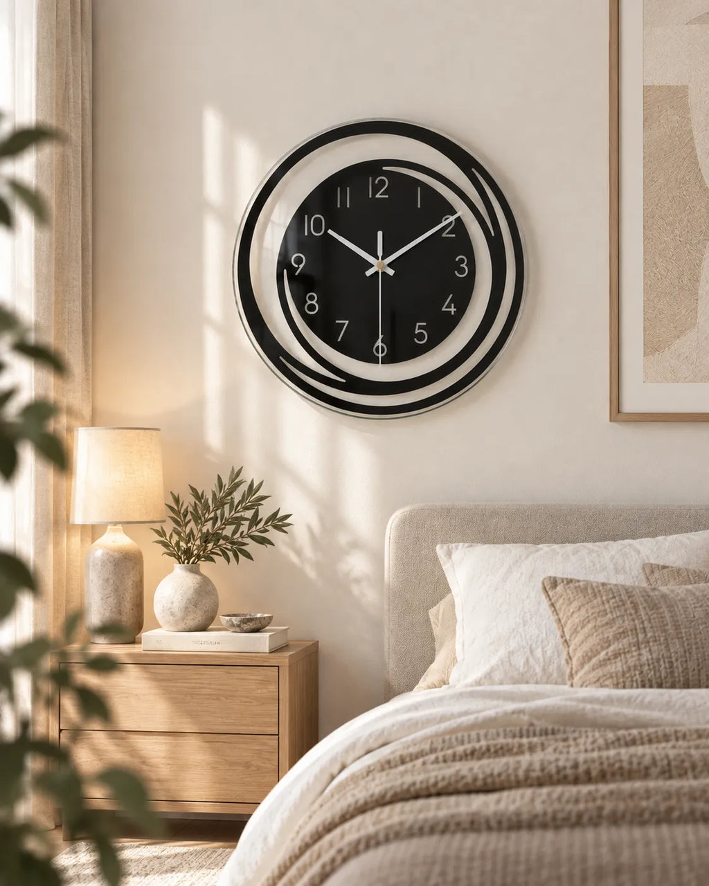 Horloge Murale à Balancier Acrylique Noir 30 cm Silencieuse