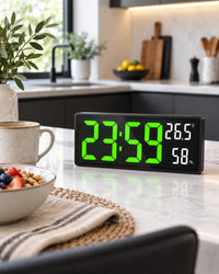 Horloge Murale LED 36,3 cm Température et Humidité avec Mode Nuit