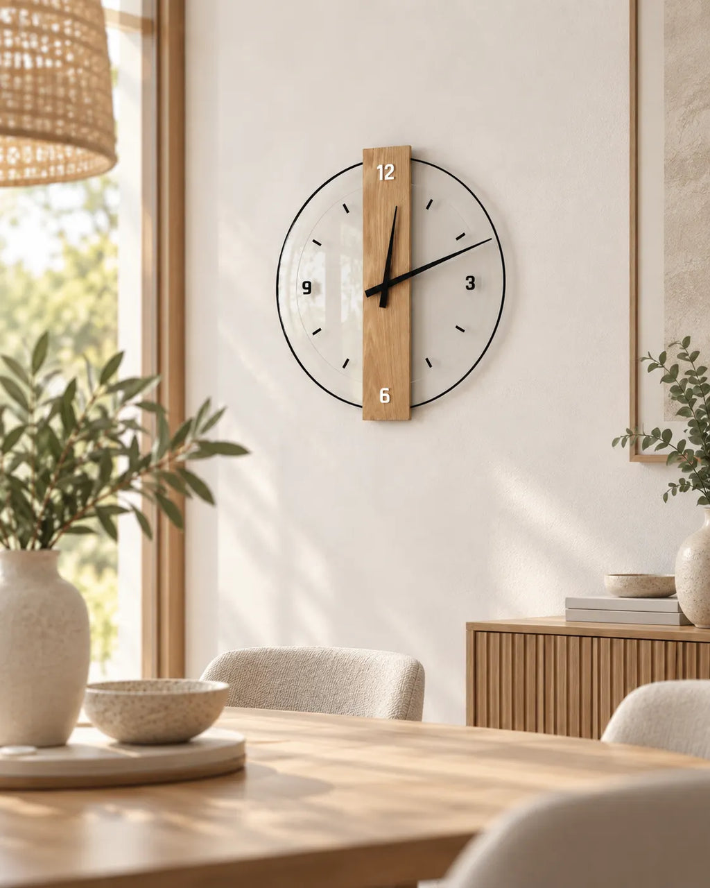 Horloge Murale Bois et Verre Bande Verticale Silencieuse