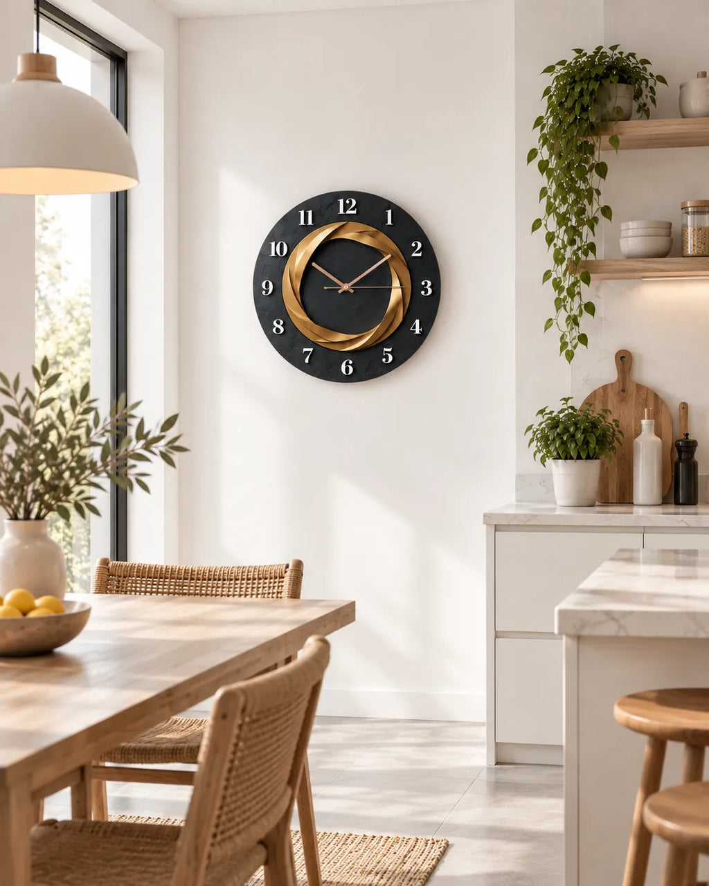 Horloge Murale Spirale Dorée Silencieuse — 2 Tailles