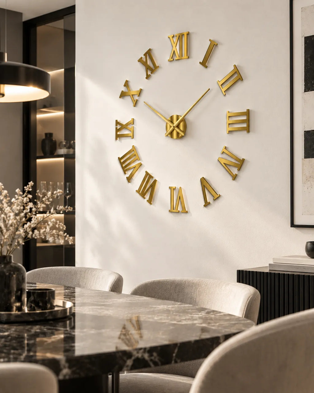 Grande Horloge Murale DIY Miroir Chiffres Romains Silencieuse