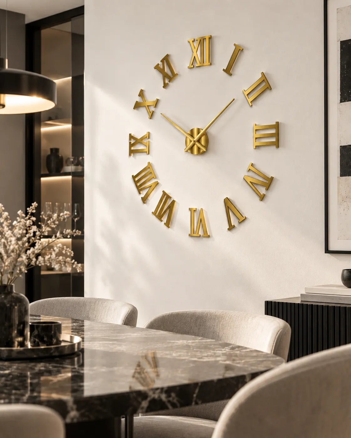 Grande Horloge Murale DIY Miroir Chiffres Romains Silencieuse
