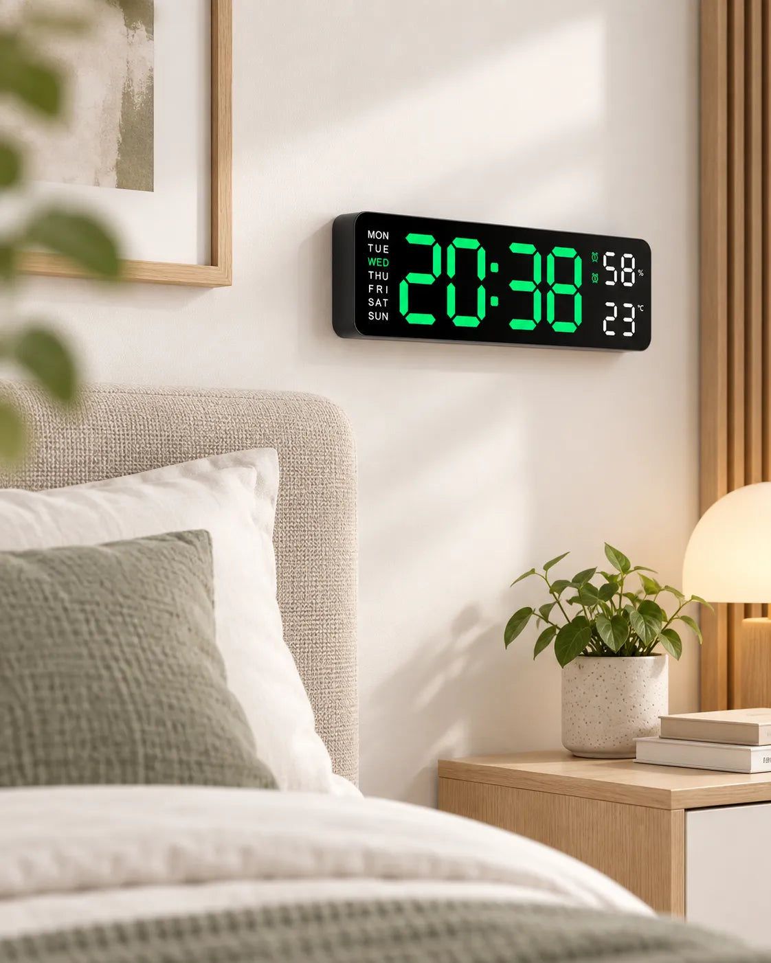 Horloge Murale Numérique LED 22,8 cm Température et Humidité