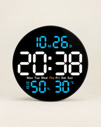 Horloge Murale LED Ronde 25 cm Double Alarme et Calendrier