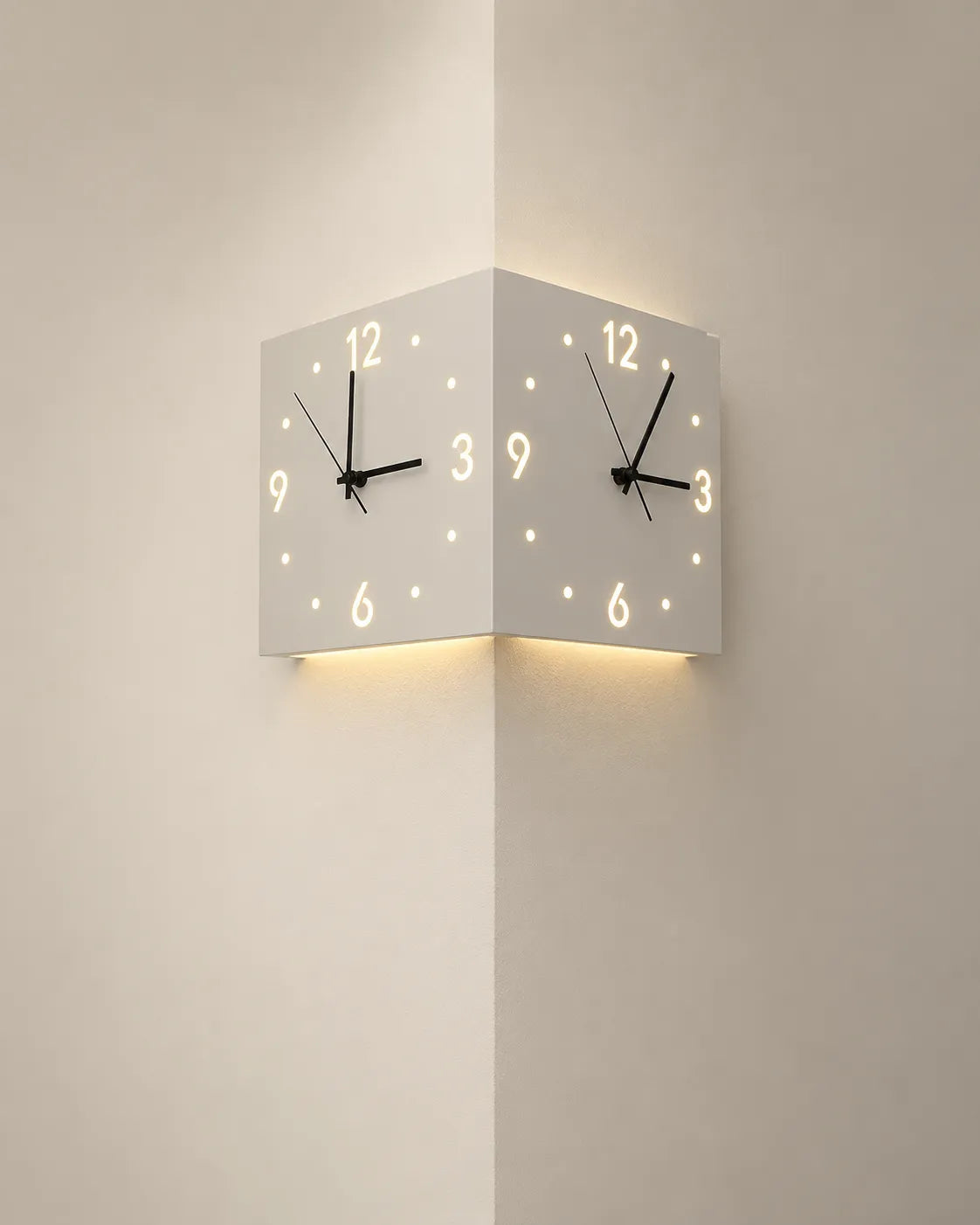 Horloge Murale d’Angle Double Face Carrée Silencieuse