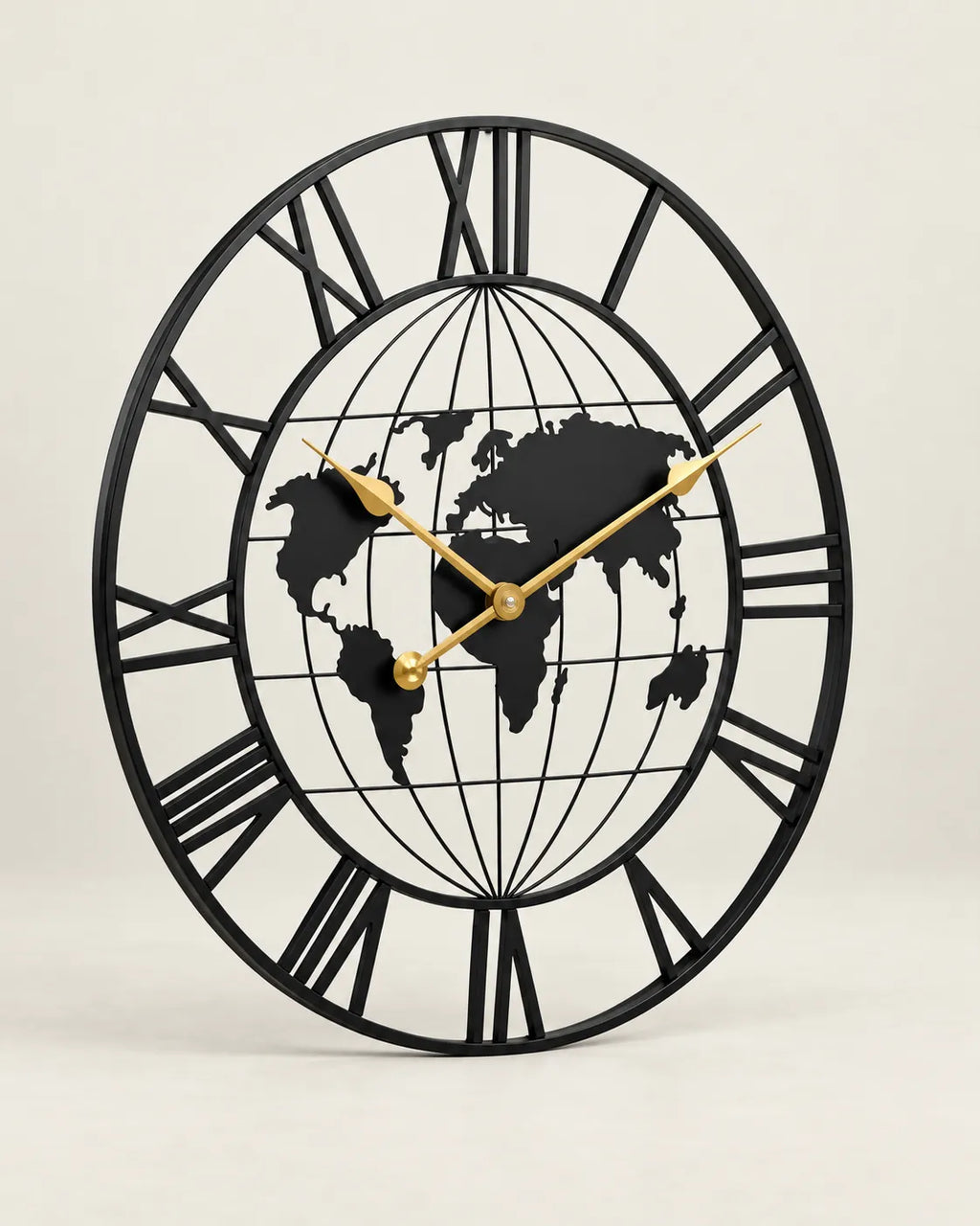 Horloge Murale Métal Noir Motif Carte Silencieuse — 2 Tailles