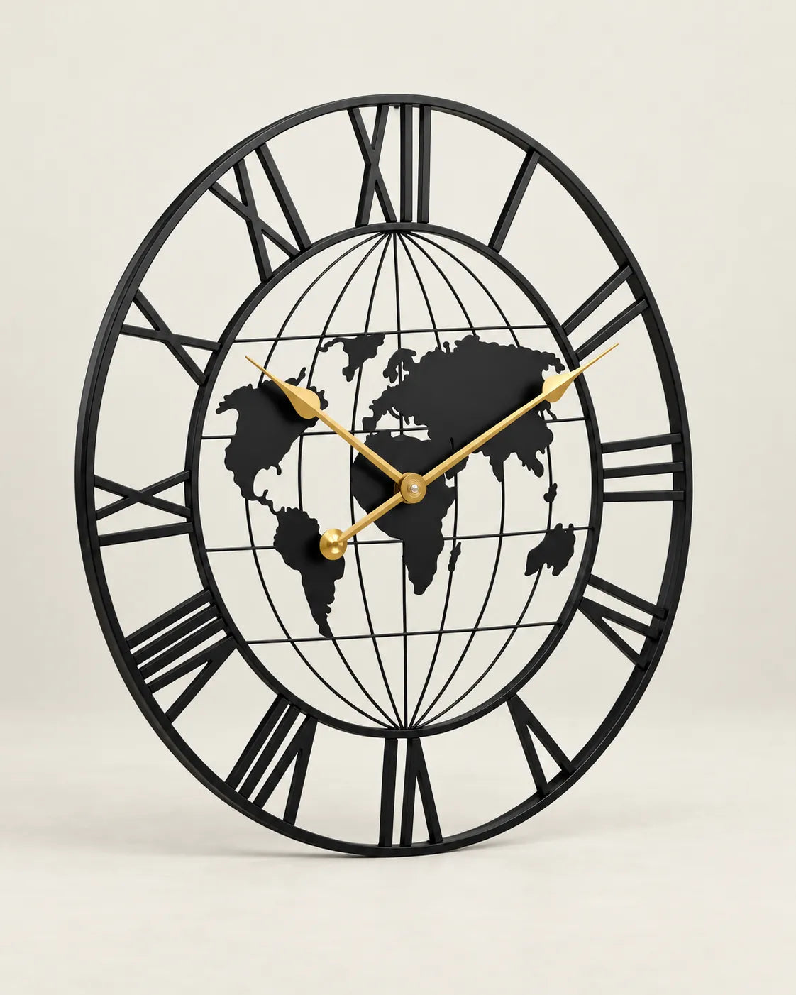 Horloge Murale Métal Noir Motif Carte Silencieuse — 2 Tailles