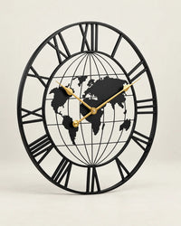 Horloge Murale Métal Noir Motif Carte Silencieuse — 2 Tailles