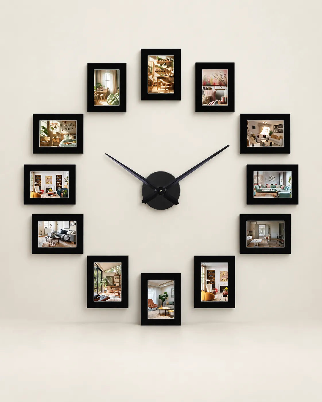 Horloge Murale Cadres Photo DIY Noire 120 cm Silencieuse