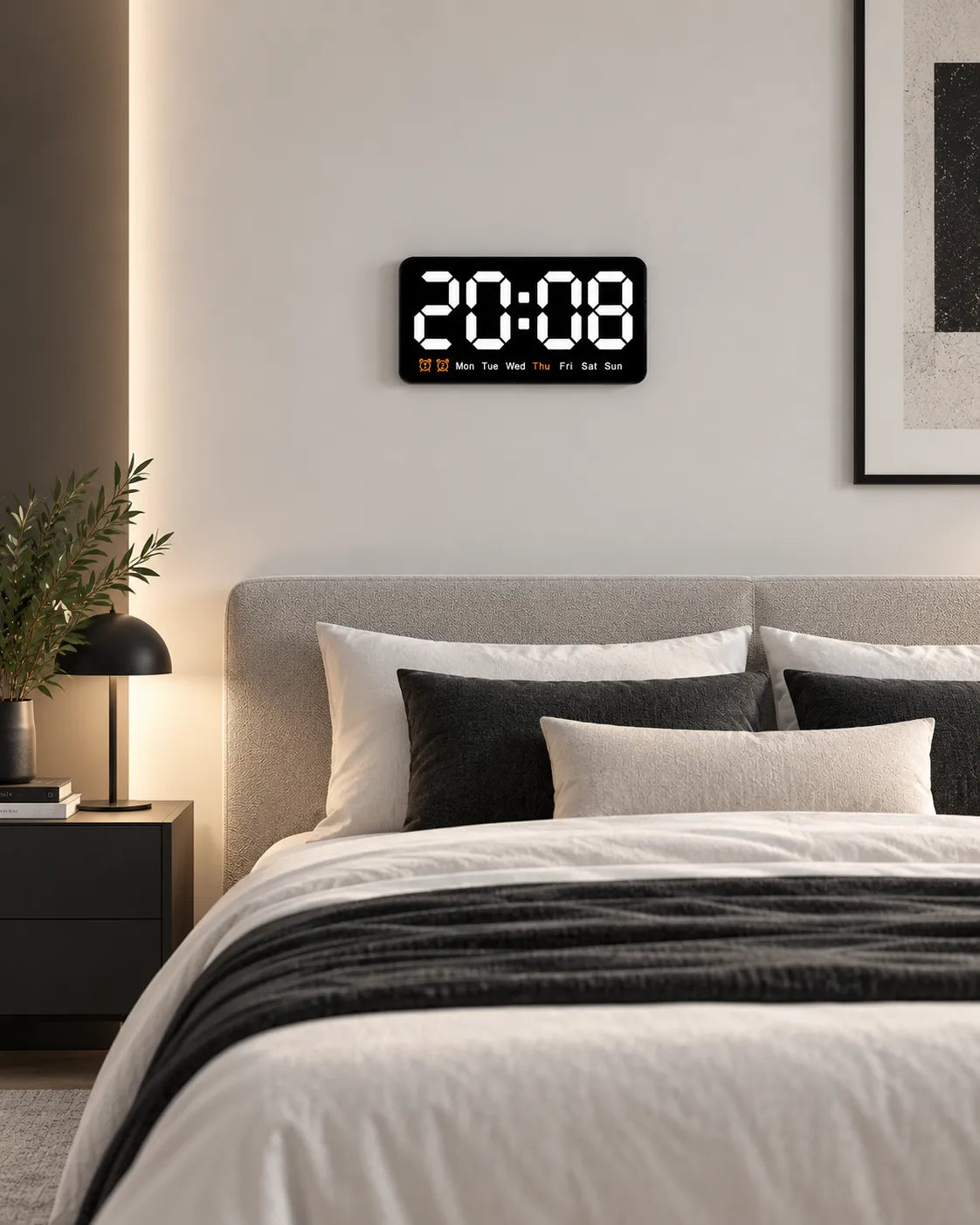 Horloge Murale LED 21,5 cm Activation Sonore et Double Alarme