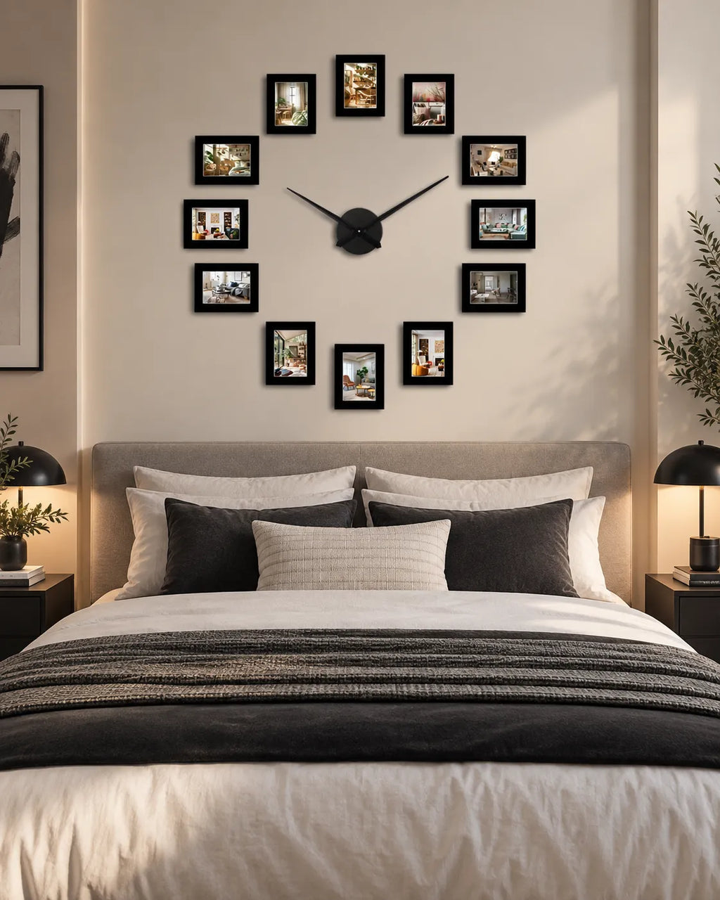 Horloge Murale Cadres Photo DIY Noire 120 cm Silencieuse