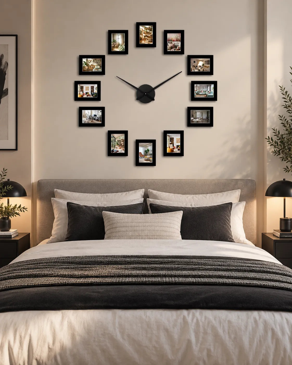 Horloge Murale Cadres Photo DIY Noire 120 cm Silencieuse