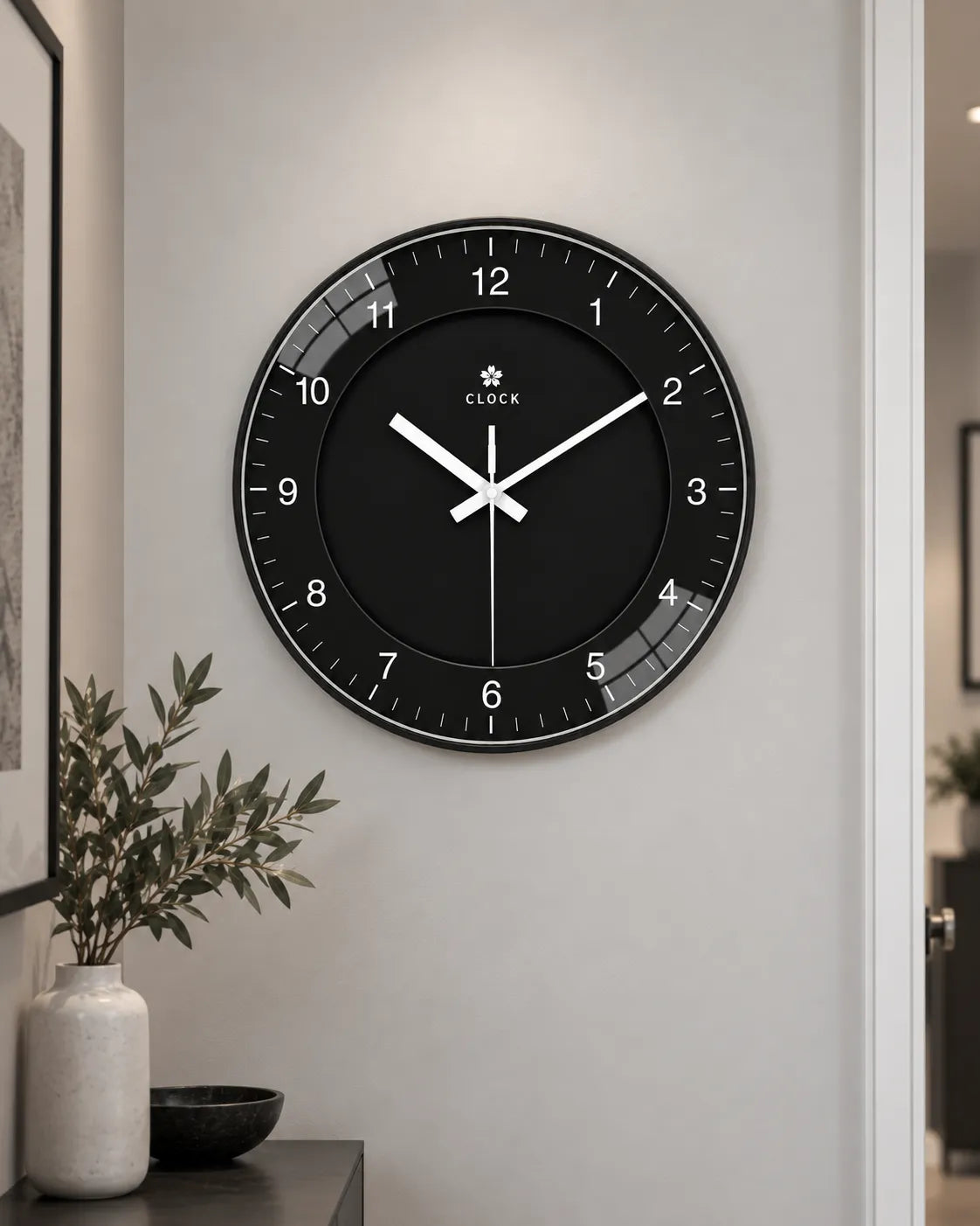 Horloge Murale Noire Ronde Silencieuse — 4 Tailles