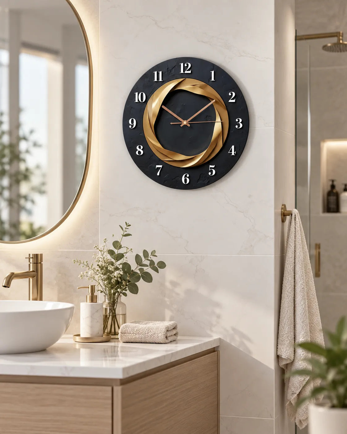 Horloge Murale Spirale Dorée Silencieuse — 2 Tailles