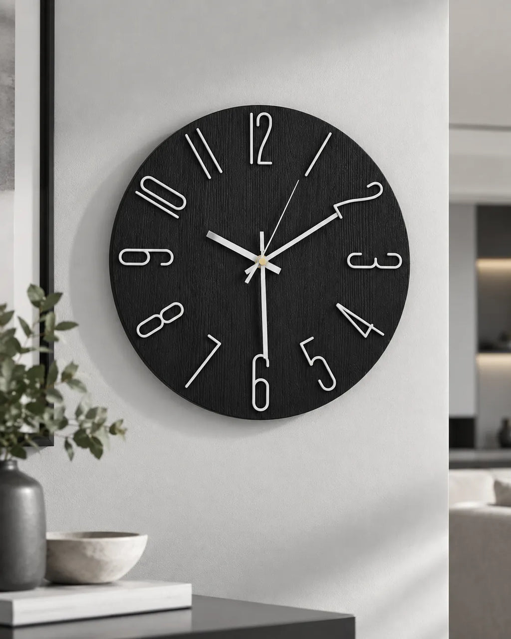 Horloge Murale Ronde 30 cm Chiffres 3D Silencieuse — 4 Coloris