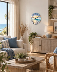 Horloge Murale Bois Coucher de Soleil sur Mer Silencieuse — 4 Tailles