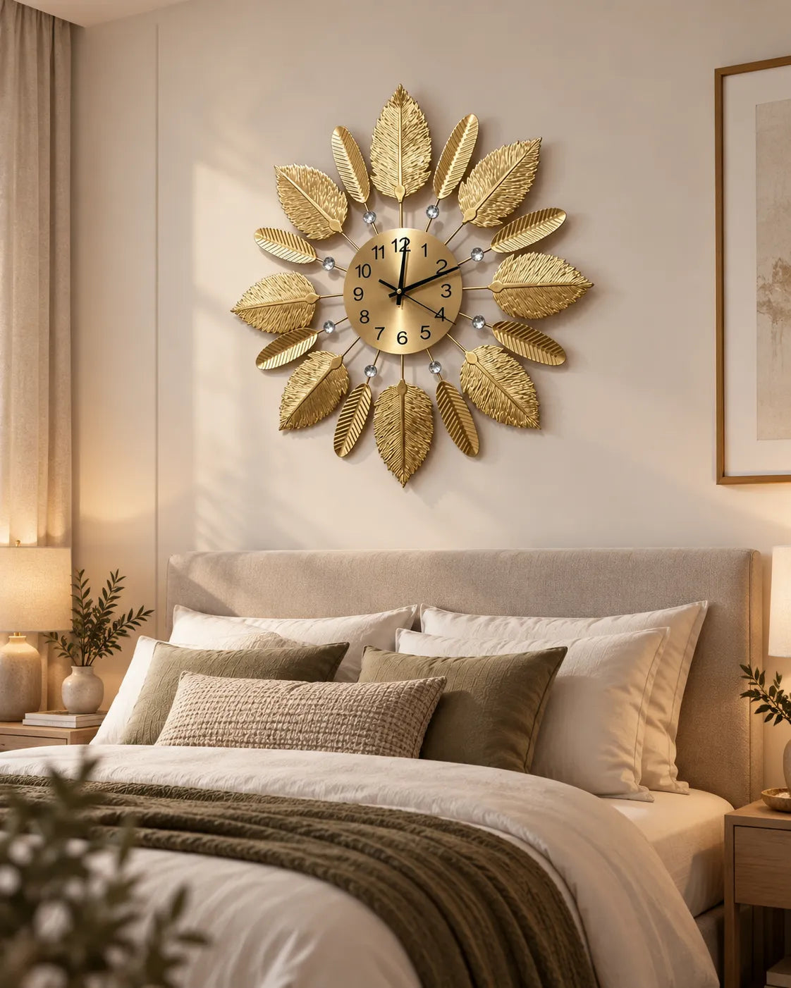Horloge Murale Feuilles Métal Doré 53 cm Silencieuse