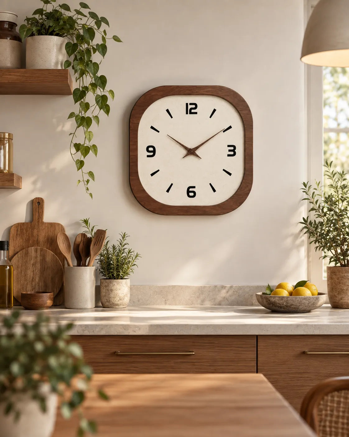 Horloge Murale Bois Carrée Crème Rétro Silencieuse — 3 Tailles