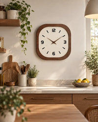 Horloge Murale Bois Carrée Crème Rétro Silencieuse — 3 Tailles