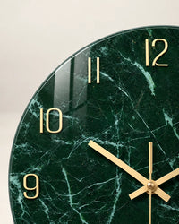 Horloge Murale Verre Trempé Effet Marbre Vert Foncé — 3 Tailles