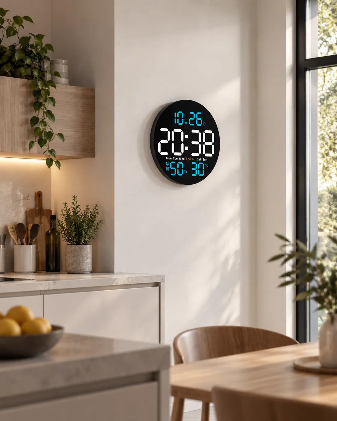 Horloge Murale LED Ronde 25 cm Double Alarme et Calendrier