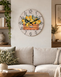 Horloge Murale Bois Citrons Jaunes Silencieuse
