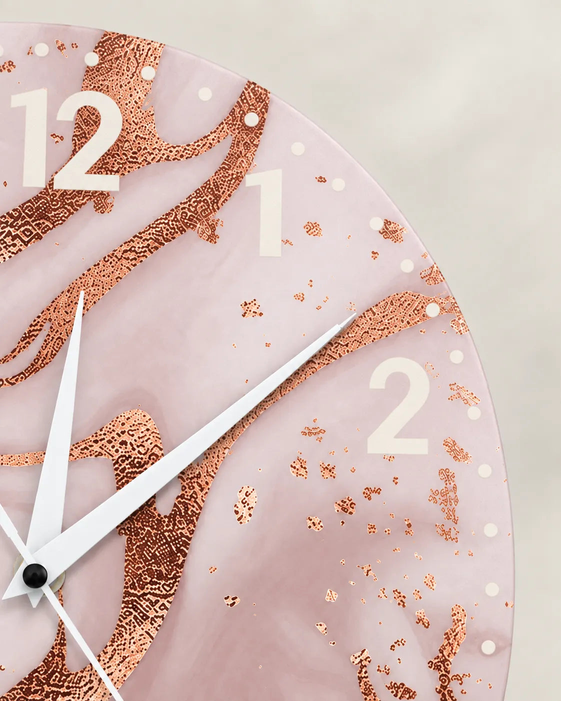 Horloge Murale Acrylique Effet Marbre Rose et Or Rose 30 cm Silencieuse