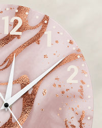 Horloge Murale Acrylique Effet Marbre Rose et Or Rose 30 cm Silencieuse