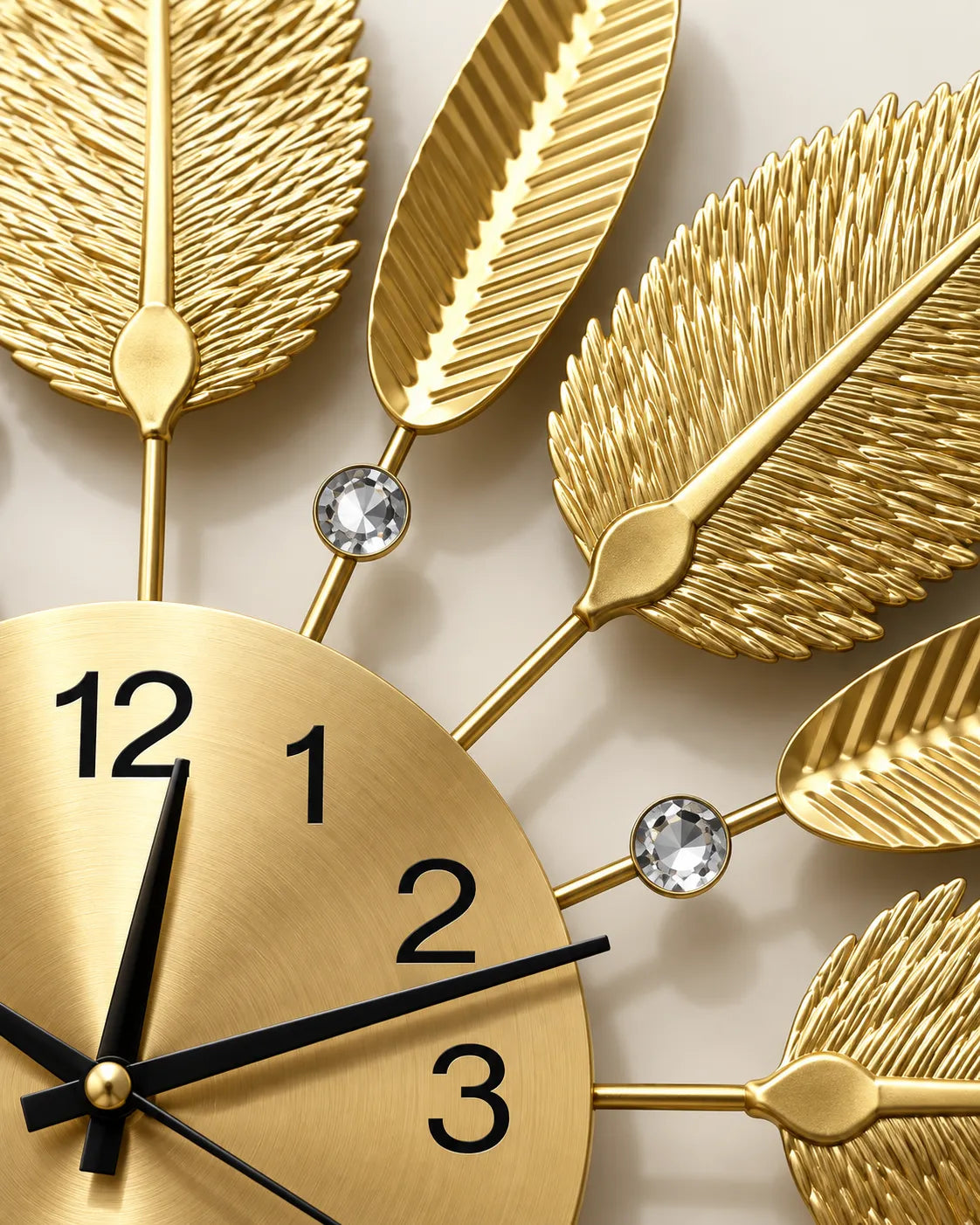 Horloge Murale Feuilles Métal Doré 53 cm Silencieuse