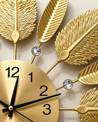 Horloge Murale Feuilles Métal Doré 53 cm Silencieuse