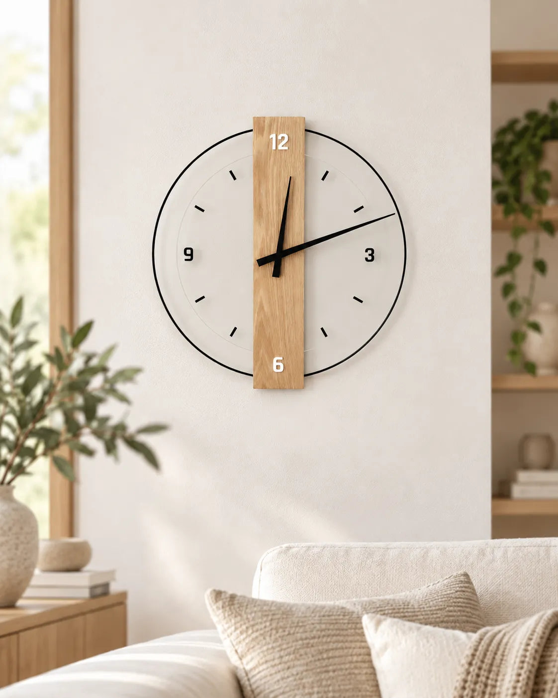 Horloge Murale Bois et Verre Bande Verticale Silencieuse