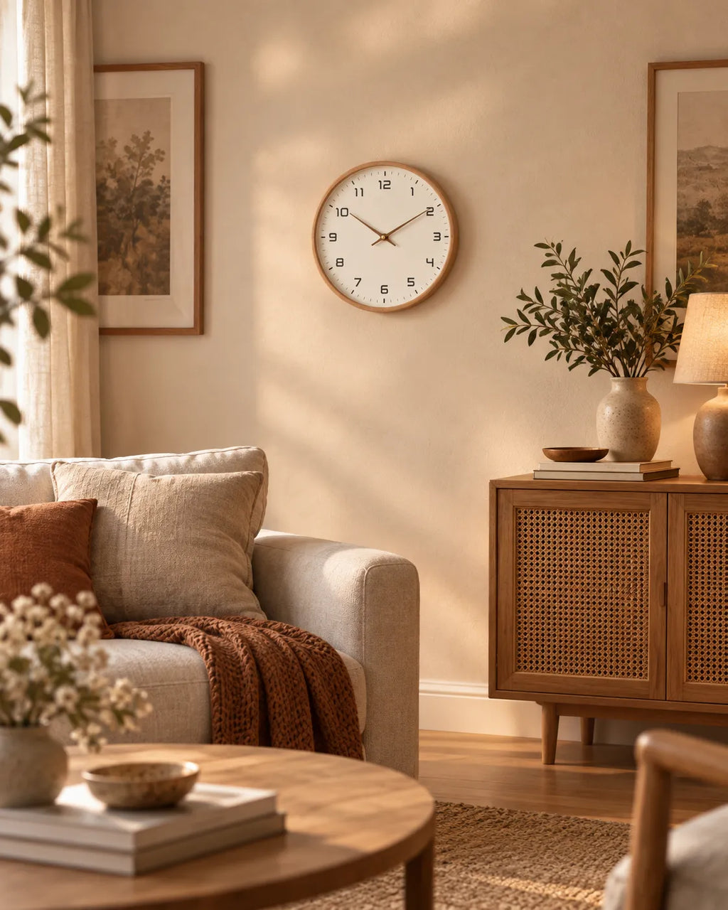 Horloge Murale Bois Massif Scandinave Silencieuse — 2 Modèles
