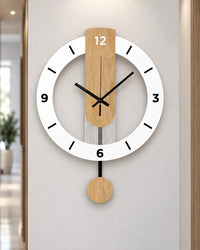 Horloge Murale à Balancier Acrylique Effet Bois Blanc 30 cm Silencieuse