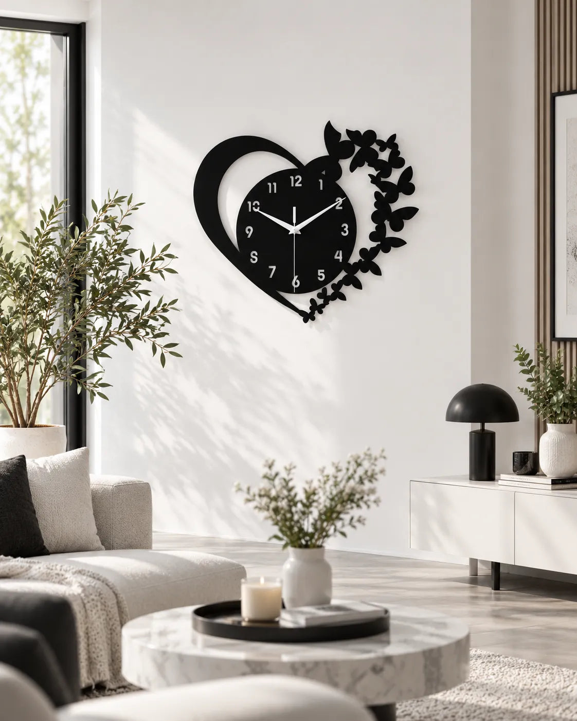 Horloge Murale Cœur Acrylique Noir 30 cm Silencieuse