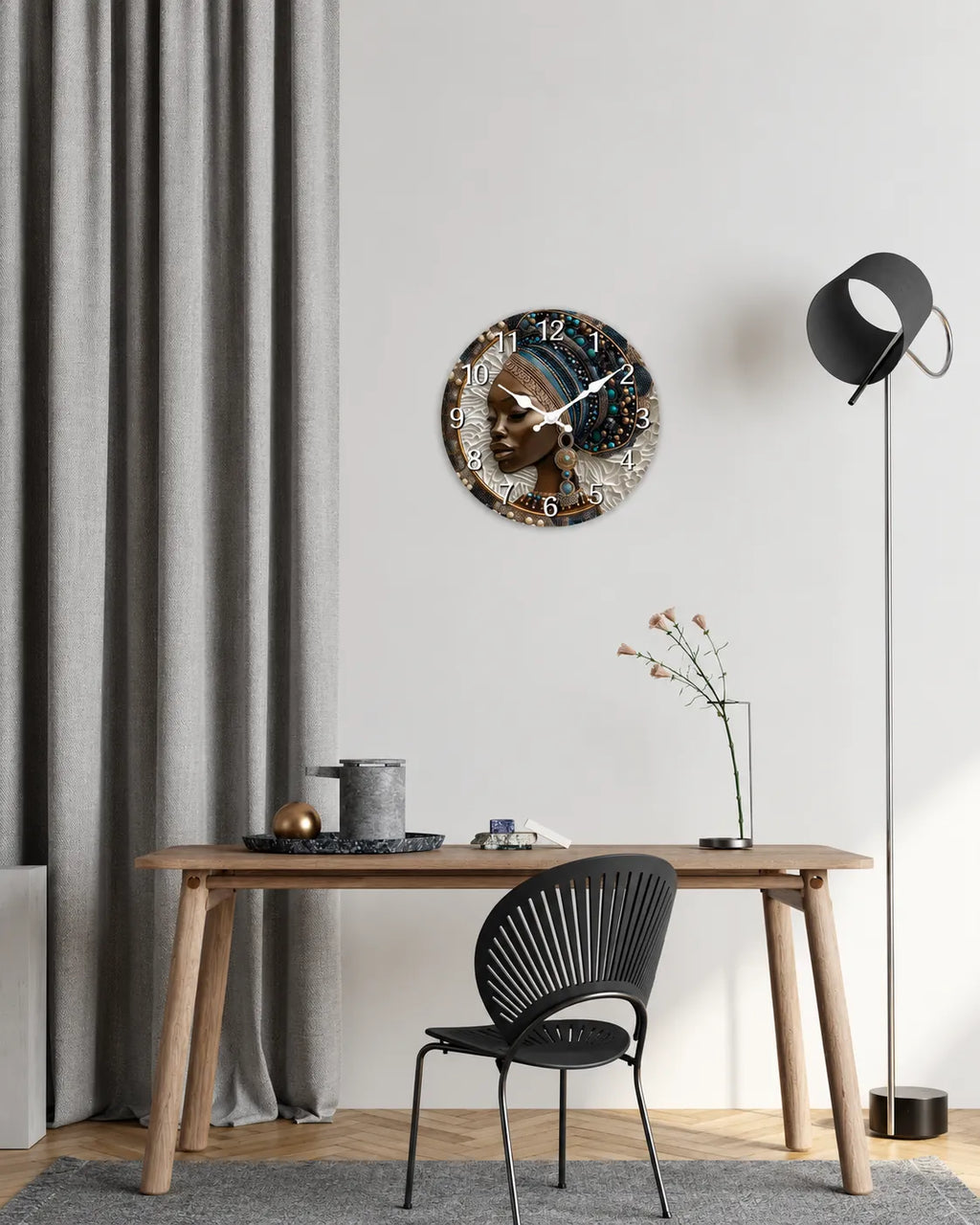 Horloge Murale Bois Femme Africaine Silencieuse — 4 Tailles