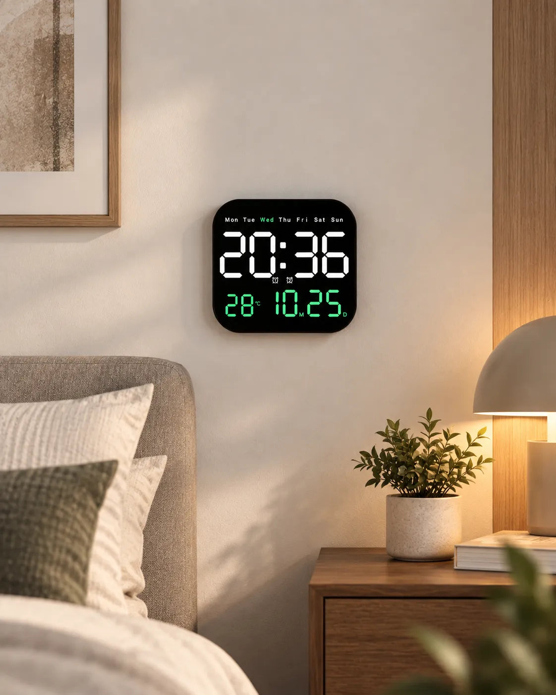 Horloge Murale LED Carrée 18,5 cm avec Minuteur et Télécommande
