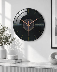 Horloge Murale Musique Verre Trempé Motif Vinyle Silencieuse