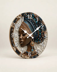 Horloge Murale Bois Femme Africaine Silencieuse — 4 Tailles