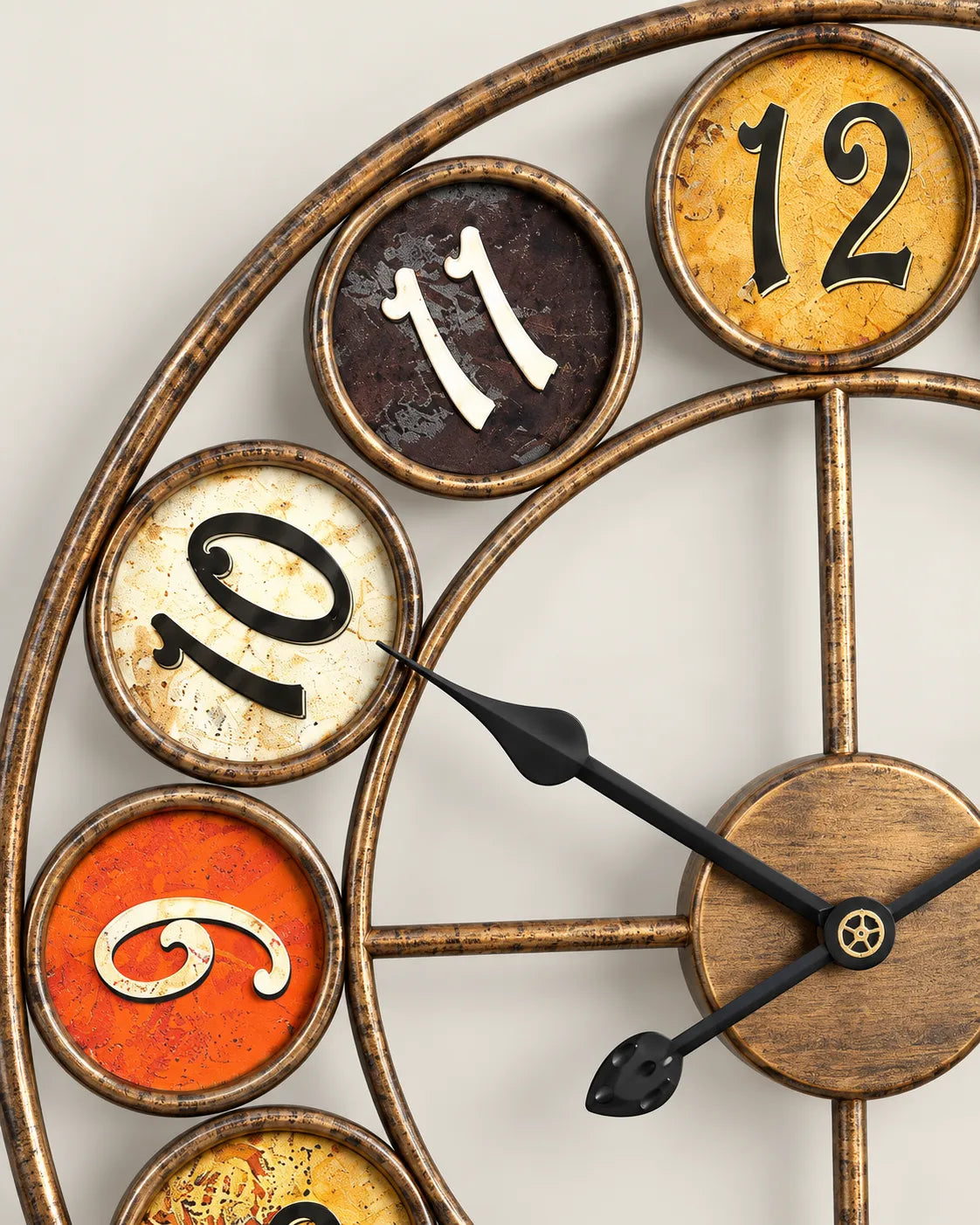 Horloge Murale Fer Rétro à Chiffres Multicolores - 52 cm