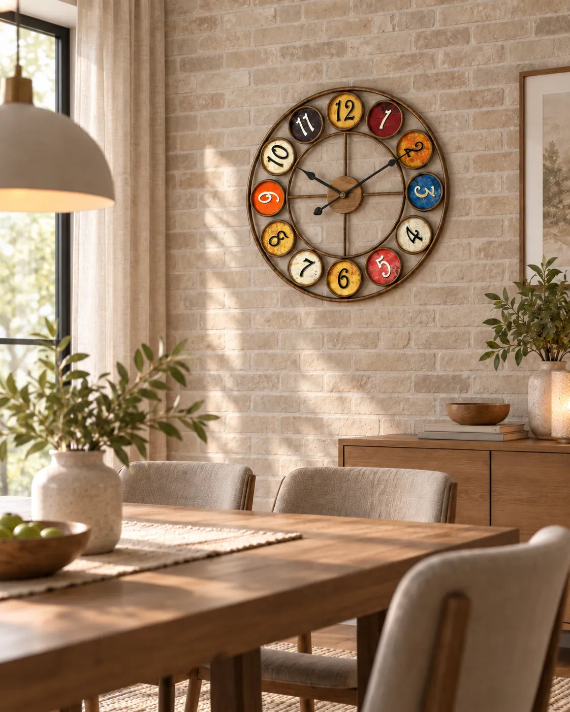 Horloge Murale Fer Rétro à Chiffres Multicolores - 52 cm