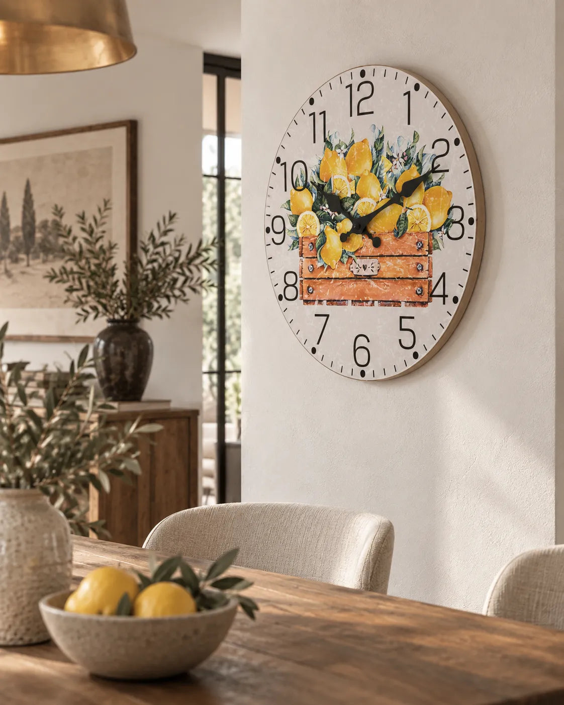 Horloge Murale Bois Citrons Jaunes Silencieuse