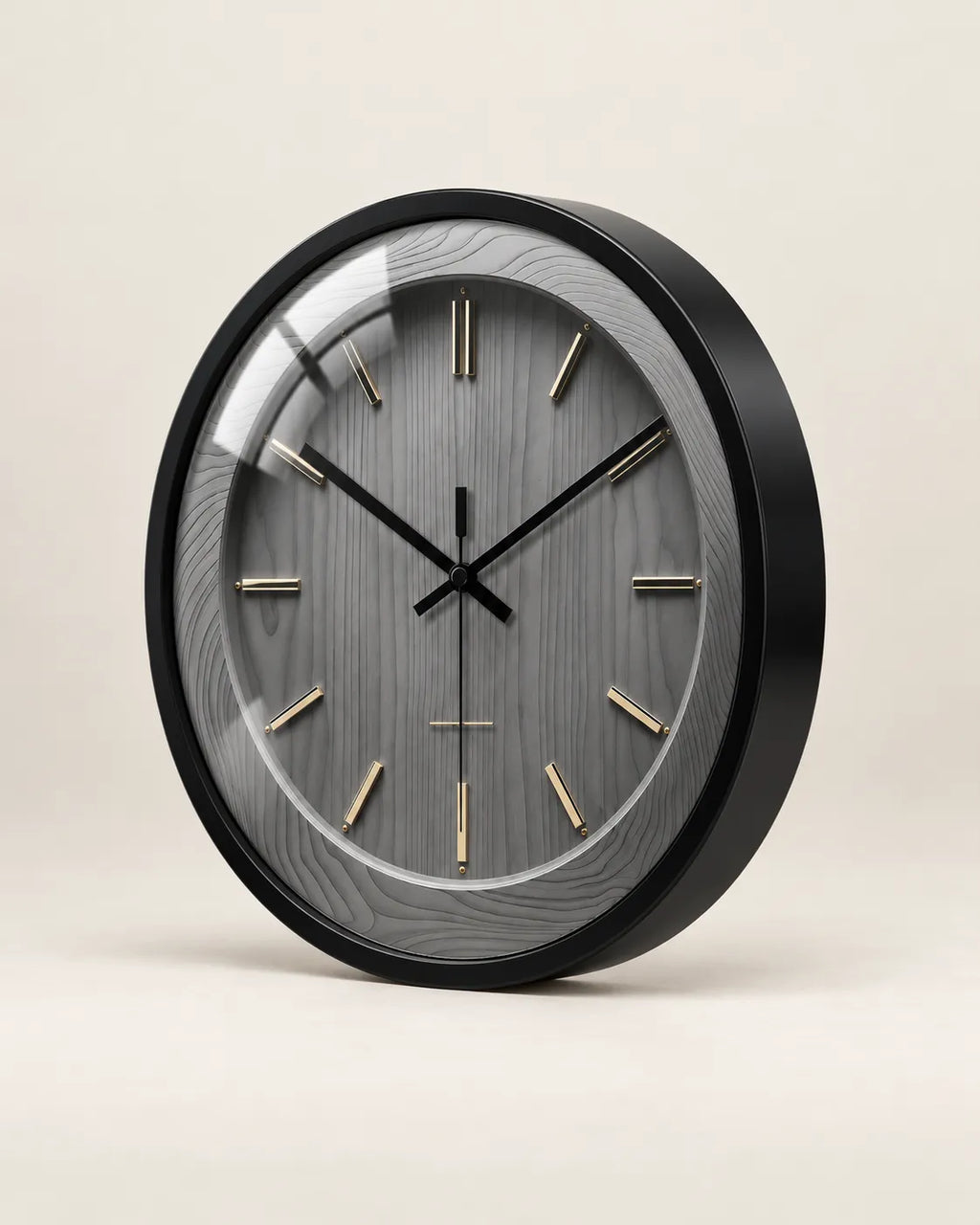 Horloge Murale Effet Bois Gris et Laiton Silencieuse