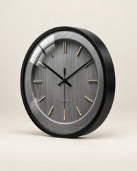 Horloge Murale Effet Bois Gris et Laiton Silencieuse
