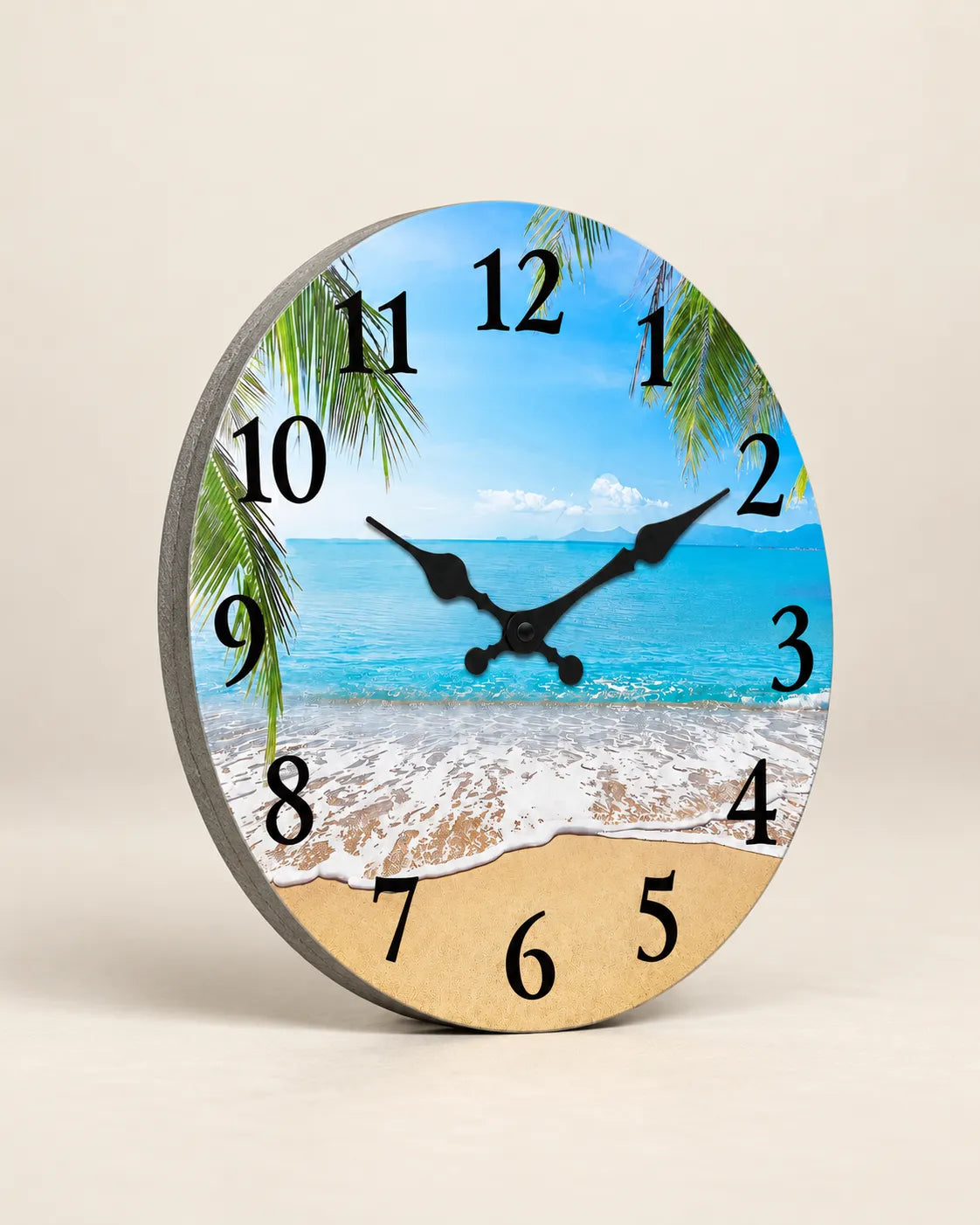 Horloge Murale Bois Motif Plage Silencieuse — 4 Tailles