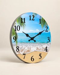 Horloge Murale Bois Motif Plage Silencieuse — 4 Tailles