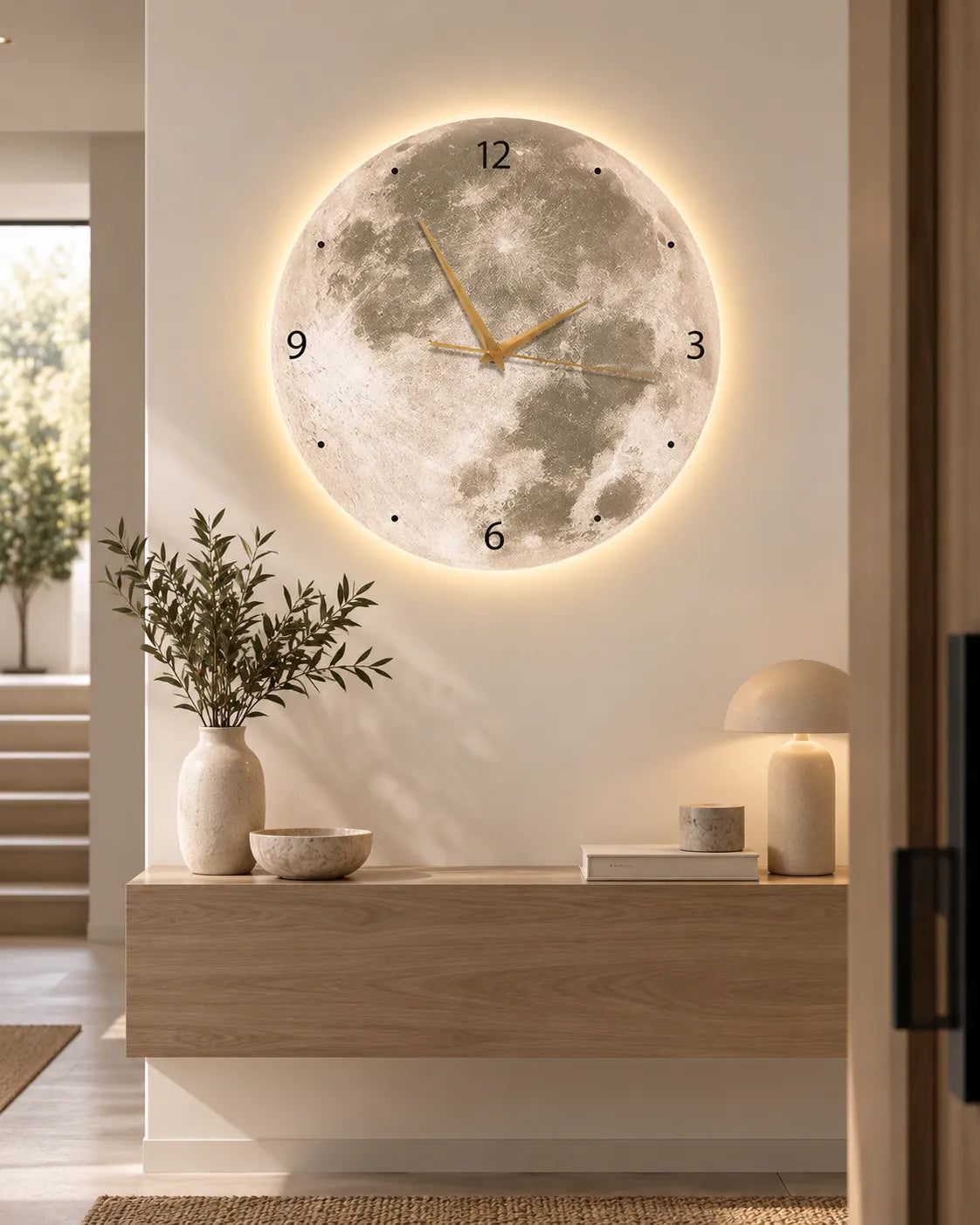Horloge Murale Lune LED Luminosité Réglable — 3 Tailles
